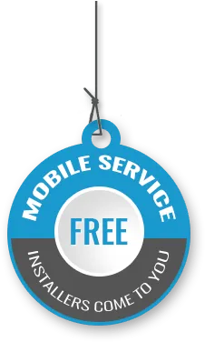 A tag with MOBILE SERVICE FREE INSTALLERS COME TO YOU text, indicating a complimentary mobile service offer_