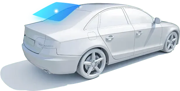 White car rear view highlighting the rear windshield, WindshieldHUB back glass replacement