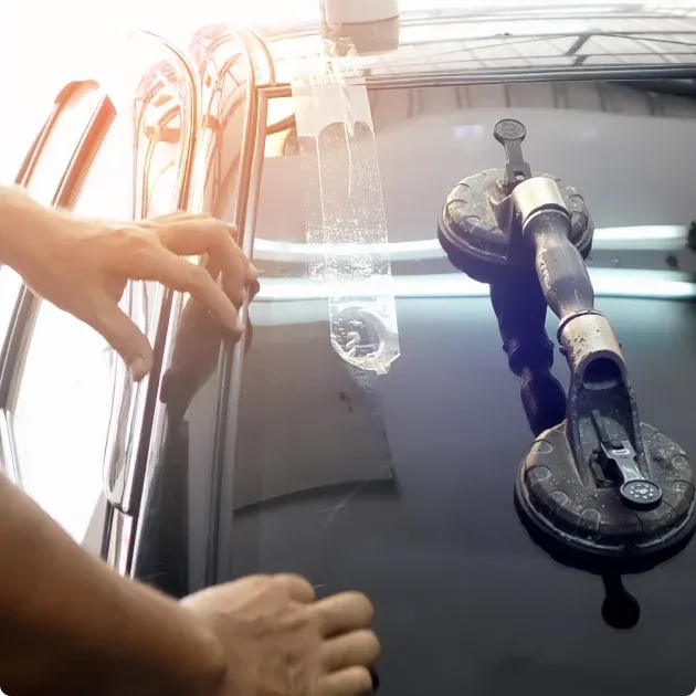 Automobile special workers replacing windscreen windshield car auto service station ga