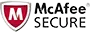 The image shows the McAfee logo with a red shield containing a white 'M' on the left and the text McAfee in black on the right