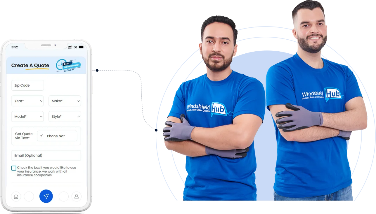 WindshieldHUB auto glass technicians and instant online quote form for auto glass services