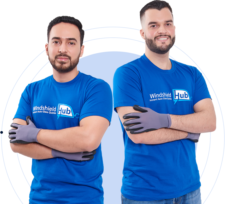 WindshieldHUB repair technicians in blue uniforms ready for fast and reliable windshield service